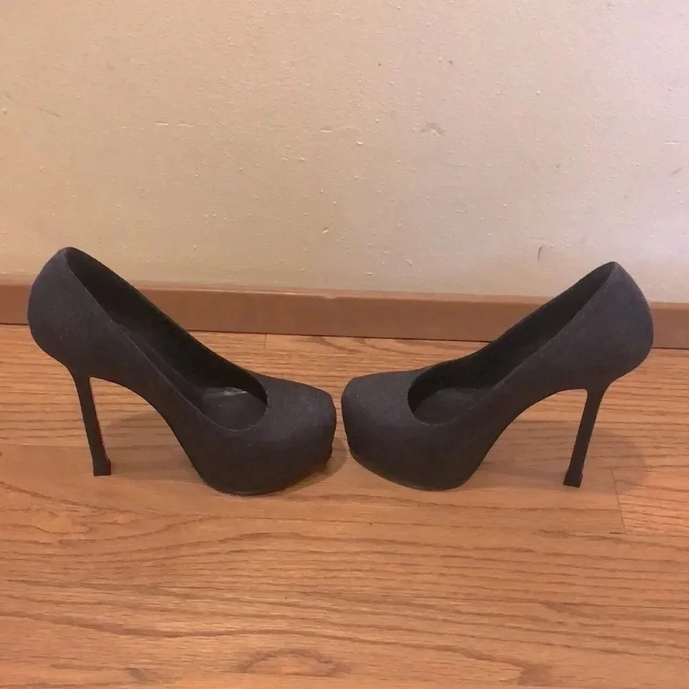 YSL denim dark blue platform heels